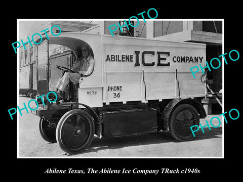 OLD LARGE HISTORIC PHOTO OF ABILENE TEXAS, ABILENE ICE COMPANY TRUCK c1940s