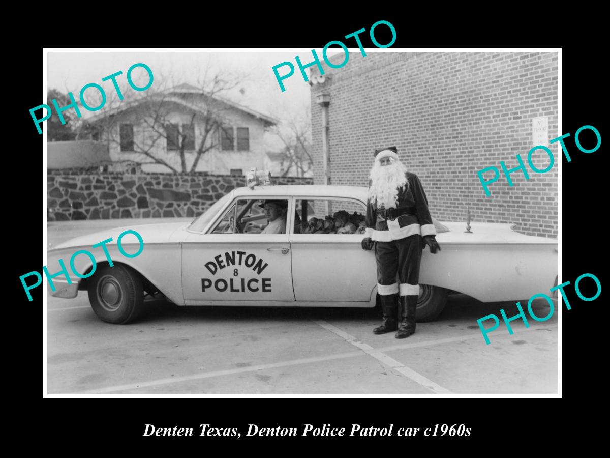 OLD LARGE HISTORIC PHOTO OF DENTON TEXAS, DENTON POLICE PATROL CAR c1960s