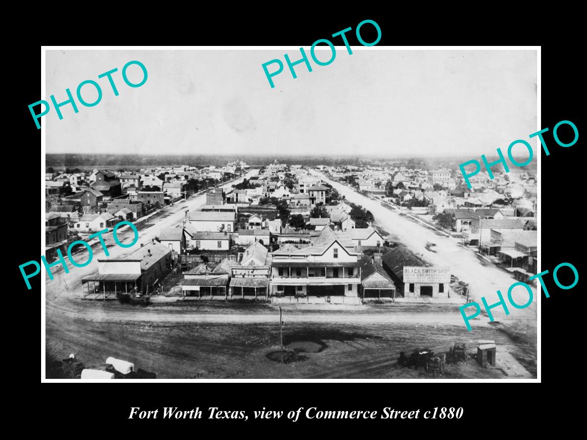 OLD LARGE HISTORIC PHOTO OF FORT WORTH TEXAS, VIEW OF COMMERCE STREET c1880