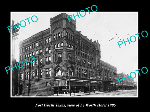 OLD LARGE HISTORIC PHOTO OF FORT WORTH TEXAS, VIEW OF THE WORTH HOTEL c1905