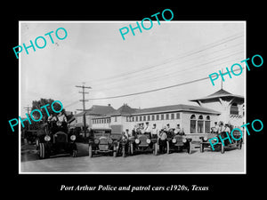 OLD LARGE HISTORIC PHOTO OF PORT ARTHUR TEXAS, THE POLICE & PATROL CARS c1920