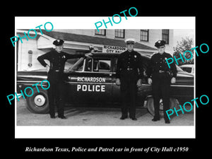 OLD LARGE HISTORIC PHOTO OF RICHARDSON TEXAS, THE POLICE & PATROL CARS c1950