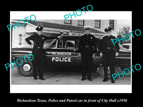 OLD LARGE HISTORIC PHOTO OF RICHARDSON TEXAS, THE POLICE & PATROL CARS c1950