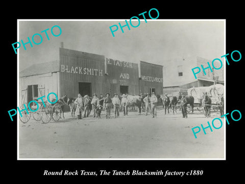 OLD LARGE HISTORIC PHOTO OF ROUND ROCK TEXAS, THE TATSCH BLACKSMITH STORE c1880