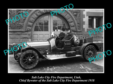 OLD LARGE HISTORIC PHOTO OF SALT LAKE CITY UTAH, FIRE BRIGADE CHIEFS CAR c1918