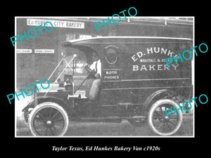 OLD LARGE HISTORIC PHOTO OF TAYLOR TEXAS, THE ED HUNKES BAKERY VAN c1920s