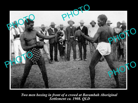 OLD LARGE HISTORIC PHOTO OF ABORIGINAL BOXING MATCH, BARAMBAH STATION QLD 1908