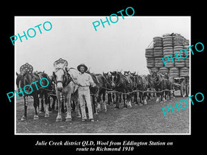 OLD HISTORIC PHOTO OF JULIA CREEK QLD, CARTING WOOL AT EDDINGTON STATION c1910