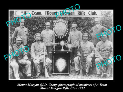 OLD LARGE HISTORIC PHOTO OF MOUNT MORGAN QLD, THE A TEAM RIFLE CLUB c1912