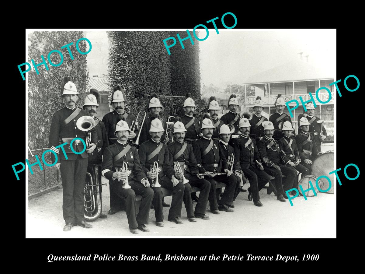 OLD LARGE HISTORIC PHOTO OF THE QUEENSLAND POLICE BRASS BAND, c1900 PETRIE DEPOT