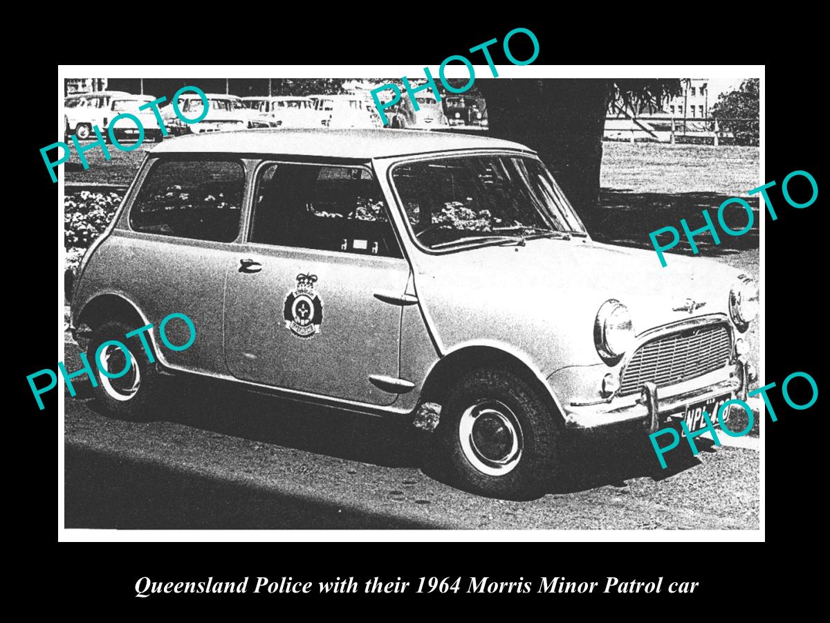 OLD LARGE HISTORIC PHOTO OF THE QUEENSLAND POLICE MORRIS MINI PATROL CAR 1964