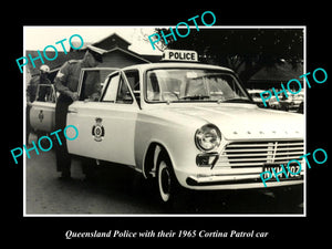 OLD LARGE HISTORIC PHOTO OF THE QUEENSLAND POLICE FORD CORTINA PATROL CAR 1965