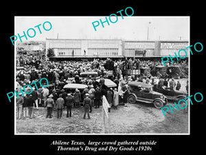 OLD LARGE HISTORIC PHOTO OF ABILENE TEXAS, THORNTONS DRUG STORE c1920s