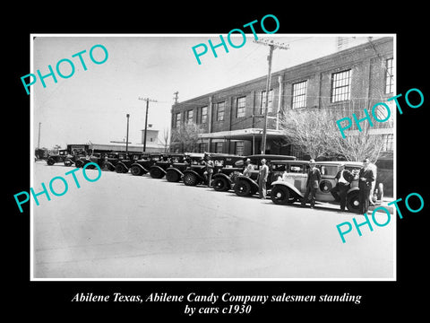 OLD LARGE HISTORIC PHOTO OF ABILENE TEXAS, ABILENE CANDY COMPANY CARS c1930s