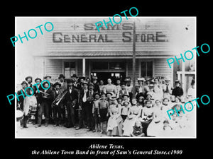 OLD LARGE HISTORIC PHOTO OF ABILENE TEXAS, TOWN BAND & SAMS GENERAL STORE c1900