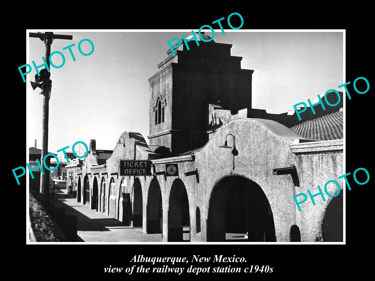 OLD LARGE HISTORIC PHOTO OF ALBUQUERQUE NEW MEXICO, THE RAILROAD DEPOT c1940s