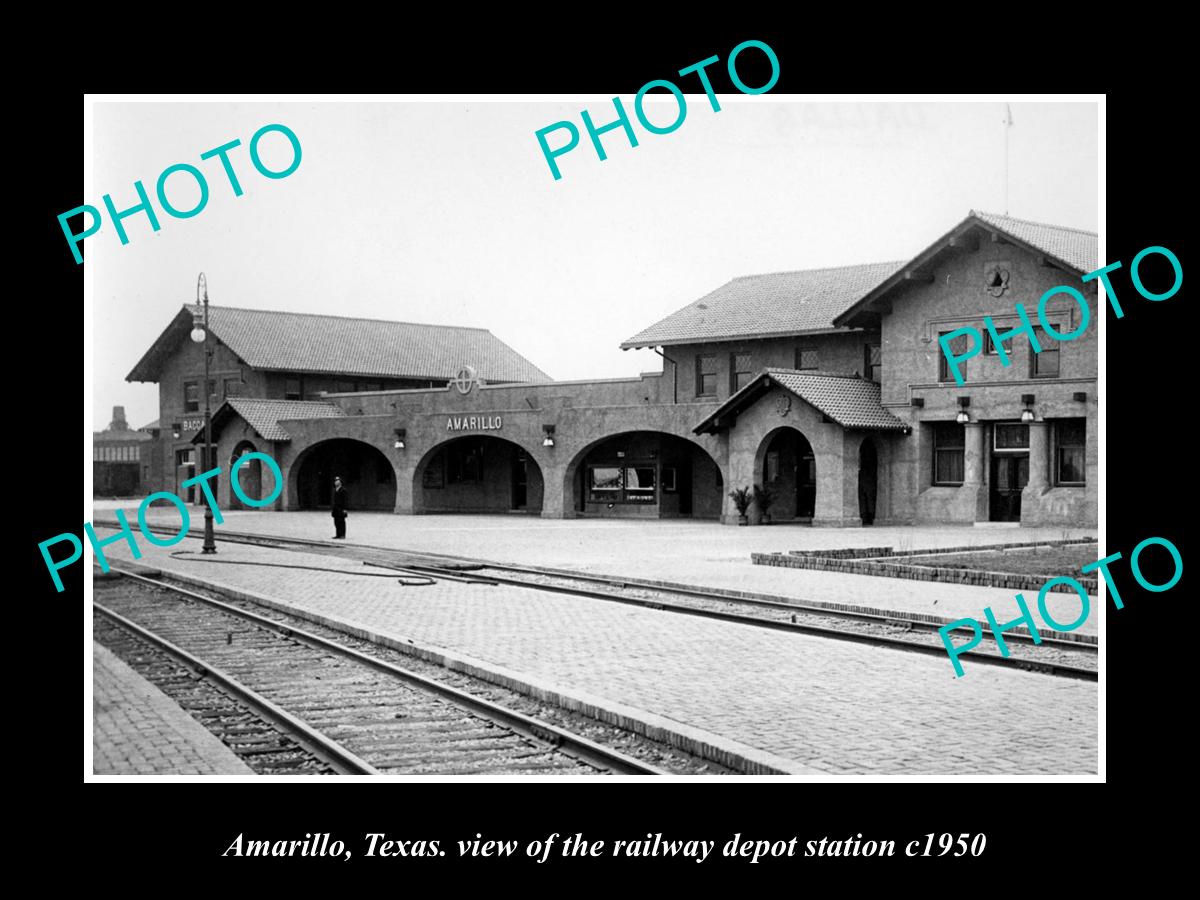 OLD LARGE HISTORIC PHOTO OF AMARILLO TEXAS, THE RAILROAD DEPOT STATION c1950s