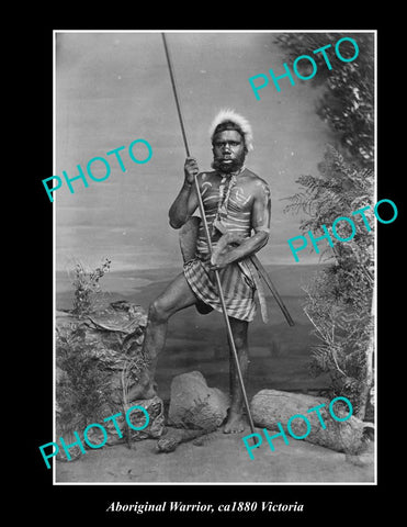 OLD LARGE HISTORIC PHOTO OF ABORIGINAL, YOUNG WARRIOR IN HEAD DRESS c1880