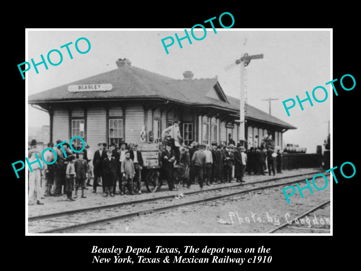 OLD LARGE HISTORIC PHOTO OF BEASLEY TEXAS, MACARONI  RAILWAY DEPOT STATION c1910