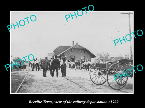 OLD LARGE HISTORIC PHOTO OF BEEVILLE TEXAS,THE RAILROAD DEPOT STATION c1900