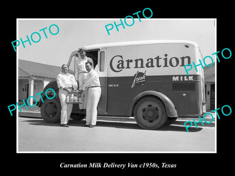 OLD LARGE HISTORIC PHOTO OF THE CARNATION MILK DELIVERY VAN c1950 TEXAS