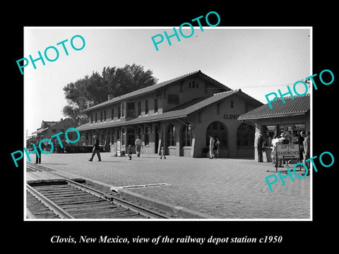 OLD LARGE HISTORIC PHOTO OF CLOVIS NEW MEXICO, THE RAILROAD DEPOT STATION c1950