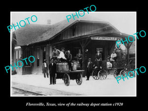 OLD LARGE HISTORIC PHOTO OF FLORESVILLE TEXAS, THE RAILROAD DEPOT STATION c1920