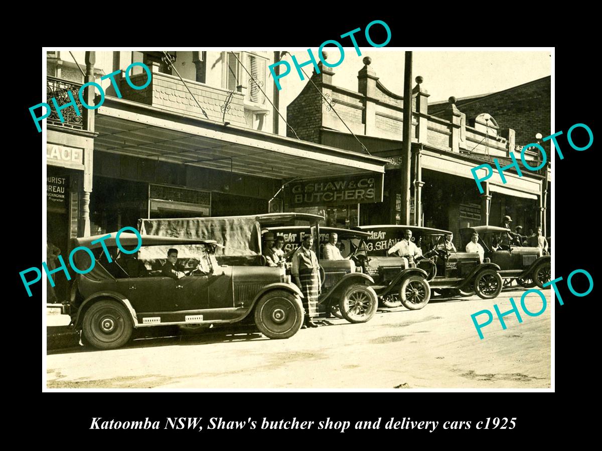 OLD LARGE HISTORIC PHOTO OF KATOOMBA NSW, SHAWS BUTCHER SHOP & CARS c1925