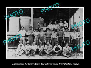 OLD LARGE HISTORIC PHOTO OF THE MOUNT GRAVATT WOOL SCOUR WORKERS c1920, QLD