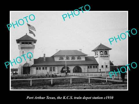 OLD LARGE HISTORIC PHOTO OF PORT ARTHUR TEXAS, THE KCS RAILROAD DEPOT c1930