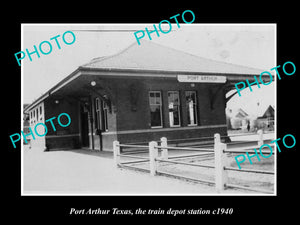 OLD LARGE HISTORIC PHOTO OF PORT ARTHUR TEXAS, THE RAILROAD DEPOT STATION  c1940