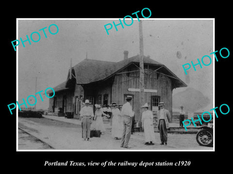 OLD LARGE HISTORIC PHOTO OF PORTLAND TEXAS, THE RAILROAD DEPOT STATION c1920