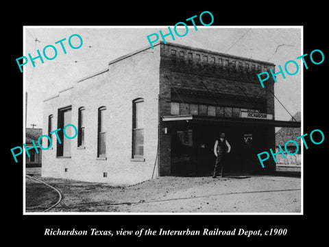 OLD LARGE HISTORIC PHOTO OF RICHARDSON TEXAS, THE INTERURBAN RAILROAD DEPOT 1900