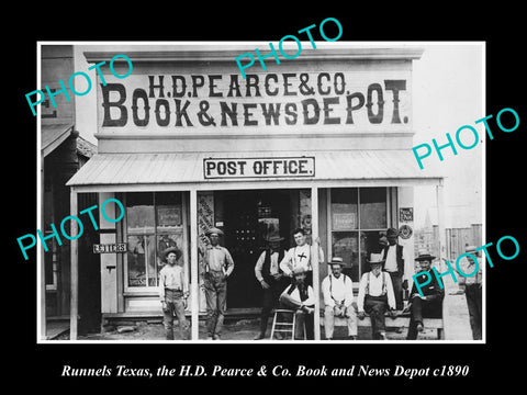 OLD LARGE HISTORIC PHOTO OF RUNNELS TEXAS, PEARCE POST OFFICE & NEWS DEPOT c1890