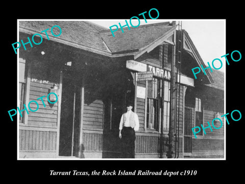 OLD LARGE HISTORIC PHOTO OF TARRANT TEXAS, ROCK ISLAND RAILROAD DEPOT c1910