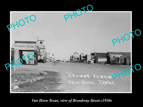 OLD LARGE HISTORIC PHOTO OF VAN HORN TEXAS, VIEW OF BROADWAY STREET c1930s