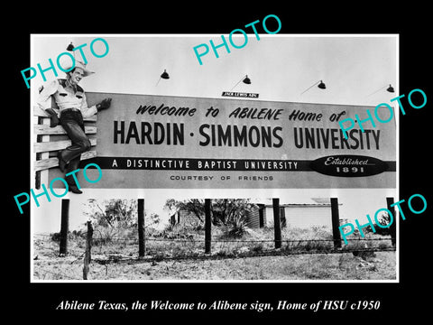 OLD LARGE HISTORIC PHOTO OF ABILENE TEXAS, WELCOME TO ABILENE, HSU SIGN c1950s