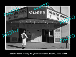 OLD LARGE HISTORIC PHOTO OF ABILENE TEXAS, VIEW OF THE QUEEN THEATRE c1958