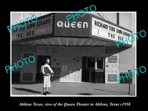 OLD LARGE HISTORIC PHOTO OF ABILENE TEXAS, VIEW OF THE QUEEN THEATRE c1958