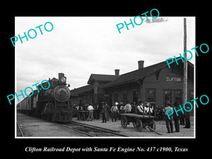 OLD LARGE HISTORIC PHOTO OF CLIFTON TEXAS, SANTA FE RAILROAD DEPOT STATION c1900