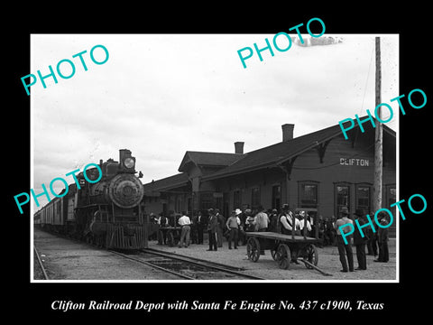 OLD LARGE HISTORIC PHOTO OF CLIFTON TEXAS, SANTA FE RAILROAD DEPOT STATION c1900