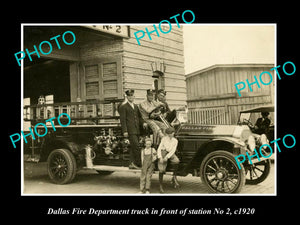 OLD LARGE HISTORIC PHOTO OF DALLAS TEXAS, FIRE DEPARTMENT TRUCK No2 STATION 1920