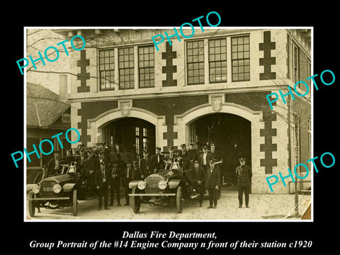 OLD LARGE HISTORIC PHOTO OF DALLAS TEXAS, FIRE DEPARTMENT No14 STATION CREW 1920