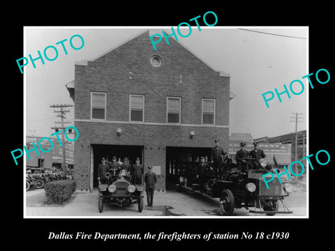 OLD LARGE HISTORIC PHOTO OF DALLAS TEXAS, FIRE DEPARTMENT No18 STATION CREW 1930