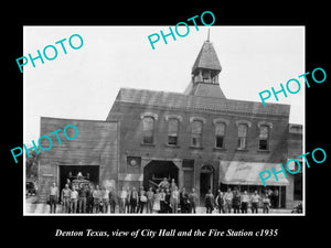 OLD LARGE HISTORIC PHOTO OF DENTON TEXAS, THE CITY HALL & FIRE STATION c1935