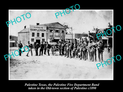 OLD LARGE HISTORIC PHOTO OF PALESTINE TEXAS, THE TOWN FIRE BRIGADE BAND c1890