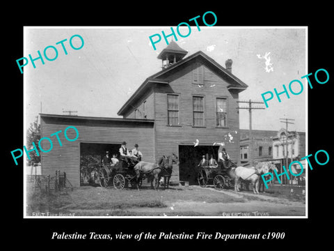 OLD LARGE HISTORIC PHOTO OF PALESTINE TEXAS, THE TOWN FIRE BRIGADE STATION c1900