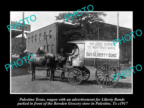 OLD LARGE HISTORIC PHOTO OF PALESTINE TEXAS, THE LIBERY BONDS WAGON c1917