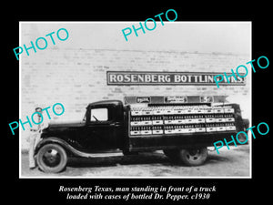 OLD LARGE HISTORIC PHOTO OF ROSENBERG TEXAS, Dr PEPPER TRUCK & BOTTLE WORKS 1930