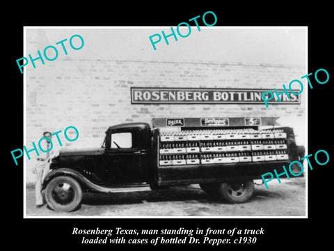 OLD LARGE HISTORIC PHOTO OF ROSENBERG TEXAS, Dr PEPPER TRUCK & BOTTLE WORKS 1930